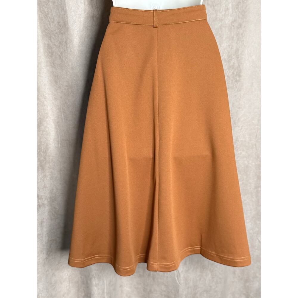 Tulip B Unique Vintage Amber Brown Button Front Belted Retro Midi Skirt L NWT - Picture 5 of 6